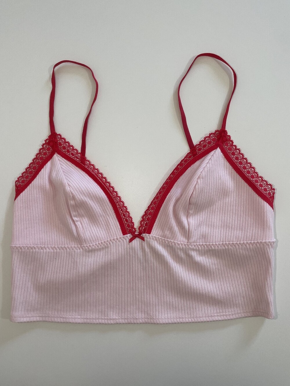 Victoria's Secret Pink Ribbed Bralette with Red Lace Trim Size M